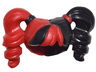 Minifigure, Hair Female Pigtails High Bouncy, Hole on Top with Black Hair on Left Side and Black Tie on Right Side Pattern