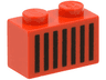 Brick 1 x 2 with Black Grille with 7 Vertical Lines Pattern