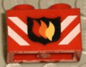 Brick 1 x 2 with Fire Logo Badge and White Danger Stripes Pattern