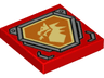 Tile 2 x 2 with Bright Light Yellow Dragon Head on Orange Hexagonal Shield with Silver Border Pattern