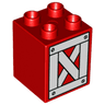 Duplo, Brick 2 x 2 x 2 with White Crossed Boards Pattern