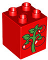 Duplo, Brick 2 x 2 x 2 with Green Vine with 3 Red Tomatoes Pattern