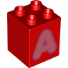 Duplo, Brick 2 x 2 x 2 with Coral Capital Letter A with Medium Lavender Outline Pattern