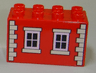 Duplo, Brick 2 x 4 x 2 with Pink 4 Pane Windows and Tan Brick Pattern