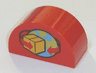 Duplo, Brick 2 x 4 x 2 Slope Curved Double with Box, Curved Arrows, and Globe Pattern
