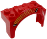 Vehicle, Mudguard 4 x 2 1/2 x 2 with Arch Round with Black, White and Dark Red Stripes, Bright Light Orange Dots and Checkered Pattern Model Left Side
