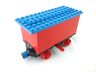 Train Battery Box Car with Two Contact Holes, Red Switch Lever, Blue and Red Magnets, Red Wheels, and Blue Roof