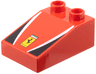 Duplo, Brick 3 x 2 Slope 33 with Ferrari Logo, White Stripes, Black Triangles Pattern