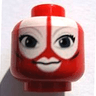 Minifigure, Head Alien SW Togruta with Light Bluish Gray Eyebrows, Black Eyelashes and Cheek Lines, Large Dark Blue Eyes, White Lips and Face Paint, Grin Pattern