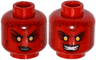 Minifigure, Head Dual Sided Alien Female Black Eyebrows, Yellow Sunken Eyes, Black Lips, Dark Red Spots, Smirk / Bared Teeth Pattern