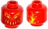 Minifigure, Head Alien Lava Monster with Dark Red, Yellow, and Orange Eyes and Smile, Flames on Back Pattern