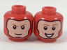Minifigure, Head Dual Sided Balaclava with Light Nougat Face, Dark Orange Eyebrows, Grin / Broad Smile with Teeth Pattern