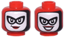 Minifigure, Head Dual Sided Female Balaclava, White Face, Black Eye Mask and Single Eyelashes, Dark Red Lips, Smirk / Open Mouth Smile with Teeth Pattern