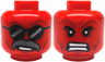 Minifigure, Head Dual Sided Alien with Black Bushy Eyebrows, Dark Red Cheek Lines, Chin Dimple and Forehead Creases, Lopsided Smile with Dark Bluish Gray Thick Moustache and Sunglasses with Dark Silver Reflections / Angry Open Mouth with Teeth Parted Pattern