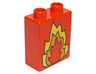 Duplo, Brick 1 x 2 x 2 with Fire with Orange and Yellow Flames Pattern