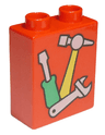 Duplo, Brick 1 x 2 x 2 with Tools with Screwdriver, Hammer, and Wrench Pattern