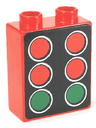 Duplo, Brick 1 x 2 x 2 with 4 Red and 2 Green Start Lights Pattern