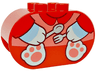 Duplo, Brick 2 x 4 x 2 Rounded Ends with Bright Light Blue and White Paws and Hands Holding Silver Fork and Spoon, Coral Top Pattern