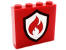 Brick 1 x 4 x 3 with Black and Silver Fire Logo Badge Pattern