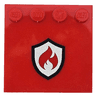 Tile, Modified 4 x 4 with Studs on Edge with Flames and Black and Silver Fire Logo Badge Pattern