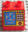 Duplo, Brick 2 x 2 x 1 1/2 Slope 45 with Blue Computer Screen and White Buttons on Yellow Background Pattern