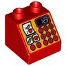 Duplo, Brick 2 x 2 x 1 1/2 Slope 45 with Cash Register, Bread and Apple Buttons, Receipt, and '1.23' Pattern