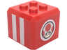 Brick, Modified Cube, 4 Studs on Top with White Stripes and Super Mario Toad Head Logo on Circle Pattern on All Sides (Super Mario Toad / Blue Toad Pit Crew Cap)