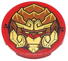 Tile, Round 3 x 3 with Dark Orange and Gold Monkey King Robot Head Pattern
