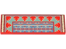 Tile 2 x 6 with Sand Blue and Sand Green Half Rug / Carpet with Leaves, Tan Lines, Geometric Shapes and Fringe Pattern
