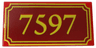 Tile 2 x 4 with Yellow '7597' and Fancy Outline Pattern