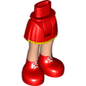 Mini Doll Hips and Skirt, Bright Light Orange Hem, Light Nougat Legs with Red Boots with White Laces Pattern - Thick Hinge