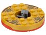 Turntable 6 x 6 x 1 1/3 Round Base with Pearl Gold Top with Gold Faces on Reddish Brown Pattern (Ninjago Spinner)