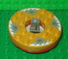 Turntable 6 x 6 x 1 1/3 Round Base with Pearl Gold Top with Gold Faces on White and Blue Pattern (Ninjago Spinner)