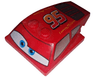 Wedge 6 x 4 x 1 1/3 with 4 x 4 Base with Blue Eyes, Windows and Red and Yellow '95' Pattern