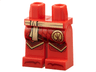 Hips and Legs with Bright Light Yellow Sash, Ninjago Logogram Letter K in Circle, Dark Red Robe Ends with Gold Trim, Knee Pads and Toes Pattern