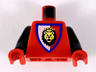 Torso Castle Royal Knights Lion Head on Red/White Shield Pattern / Black Arms / Red Hands