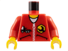 Torso Jacket with Pockets, Zipper, Truck, and Wrench Logo over White Shirt, Yellow Neck Pattern / Red Arms / Yellow Hands