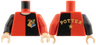 Torso Shirt with Black Left Half, Hogwarts Emblem, and Gold 'POTTER' and Star on Back, Light Nougat Neck Pattern / Red Arm Left / Black Arm Right / Light Nougat Hands