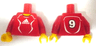Torso Soccer Uniform Red Shirt with White Adidas Logo, Curved Lines and Number 9 on Back, Yellow Neck Pattern (Stickers) / Red Arms / Yellow Hands