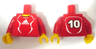 Torso Soccer Uniform Red Shirt with White Adidas Logo, Curved Lines and Number 10 on Back, Yellow Neck Pattern (Stickers) / Red Arms / Yellow Hands