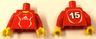 Torso Soccer Uniform Red Shirt with White Adidas Logo, Curved Lines and Number 15 on Back, Yellow Neck Pattern (Stickers) / Red Arms / Yellow Hands