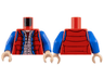 Torso Puffy Vest Open with Buttons over Blue Jacket, White Plaid Shirt, and Dark Red Undershirt, Light Nougat Neck Pattern / Blue Arms / Light Nougat Hands