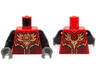 Torso Vest with Dark Red and Gold Armor with Scales and Orange Round Jewel (Fire Chi) Pattern / Black Arms / Dark Bluish Gray Hands