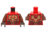 Torso Vest with Dark Red and Gold Armor with Scales and Orange Round Jewel (Fire Chi) Pattern / Reddish Brown Arms / Dark Brown Hands