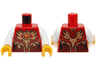 Torso Female Vest with Dark Red and Gold Armor with Pendants, Scales, and Orange Round Jewel (Fire Chi) Emblem Pattern / White Arms / Yellow Hands