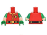 Torso Batman 'R' Symbol, 5 Yellow Clasps and Collar, Black and Gold Belt Pattern / Light Nougat Arms with Molded Green Short Sleeves Pattern / Green Hands