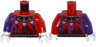 Torso Nexo Knights Tattered Shirt, Dark Bluish Gray Belt, Jester's Collar with Skulls Pattern / Red Arm Left / Dark Purple Arm Right / White Hands