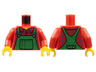 Torso Overalls Green, Blue Windowpane Check Shirt, Wide Neckline, Dotted Seams on Back Pattern / Red Arms / Yellow Hands