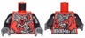 Torso Ninjago Metallic Silver Armor with 2 Large Red Snakes with White Fangs and Clock Pattern / Pearl Dark Gray Arms / Dark Bluish Gray Hands