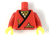 Torso Castle Ninja Wrap with Black Hem over Gold Scale Mail, Brown Dagger Handle, Shuriken Throwing Star, White Highlights Pattern / Red Arms / Yellow Hands